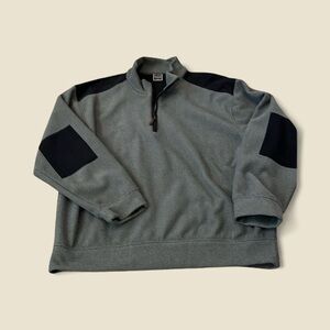 T.Harris London Italy Mens Black Gray Herringbone Sweater Suede Details‎ Zip